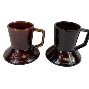 Vintage Frangelico Hazelnut Liqueur Coffee Mugs Brown Ceramic Set of 2 Italy